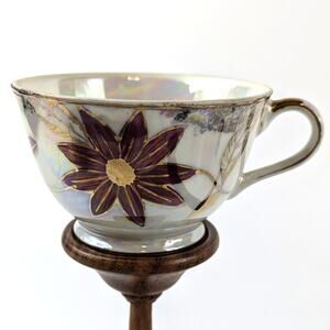 Nasco Japan Poinsettia Teacup Pearlescent Glaze Lusterware Vintage Gold Purple